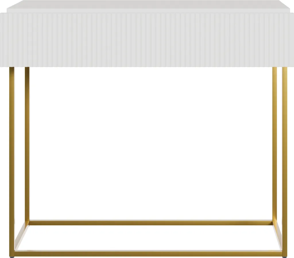 Console Blanche Pieds Métal Doré VELDIO - Table d'Appoint Chic 90cm