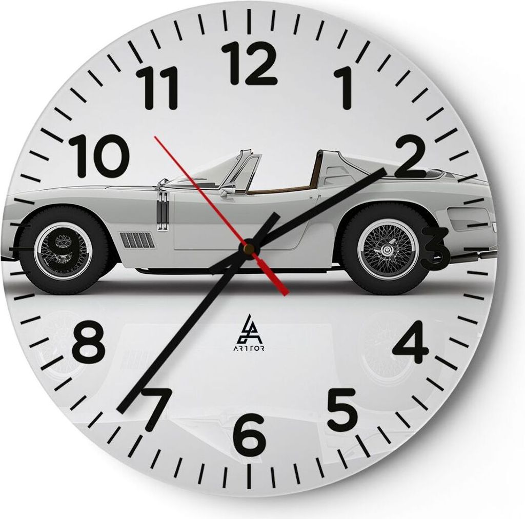 Wanduhr - Rund - Glasuhr - Sportlich Auto Vintage - 40x40cm - Schleichendes Uhrwerk - Lautlos - zum Aufhängen bereit - Dekoration Modern - Wanddek...