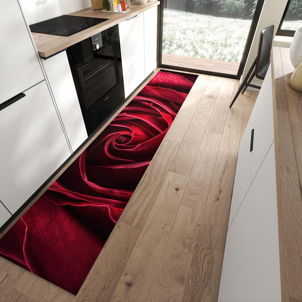 Küchenteppich 60x300cm rutschfest & abwischbar PVC Läufer - Rose Makroaufnahme
