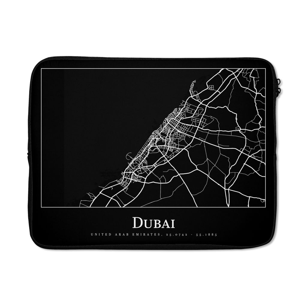 MuchoWow Laptop Hülle 17 Zoll Laptoptasche Dubai Stadtplan - Karte - Zipper - Schutzabdeckung