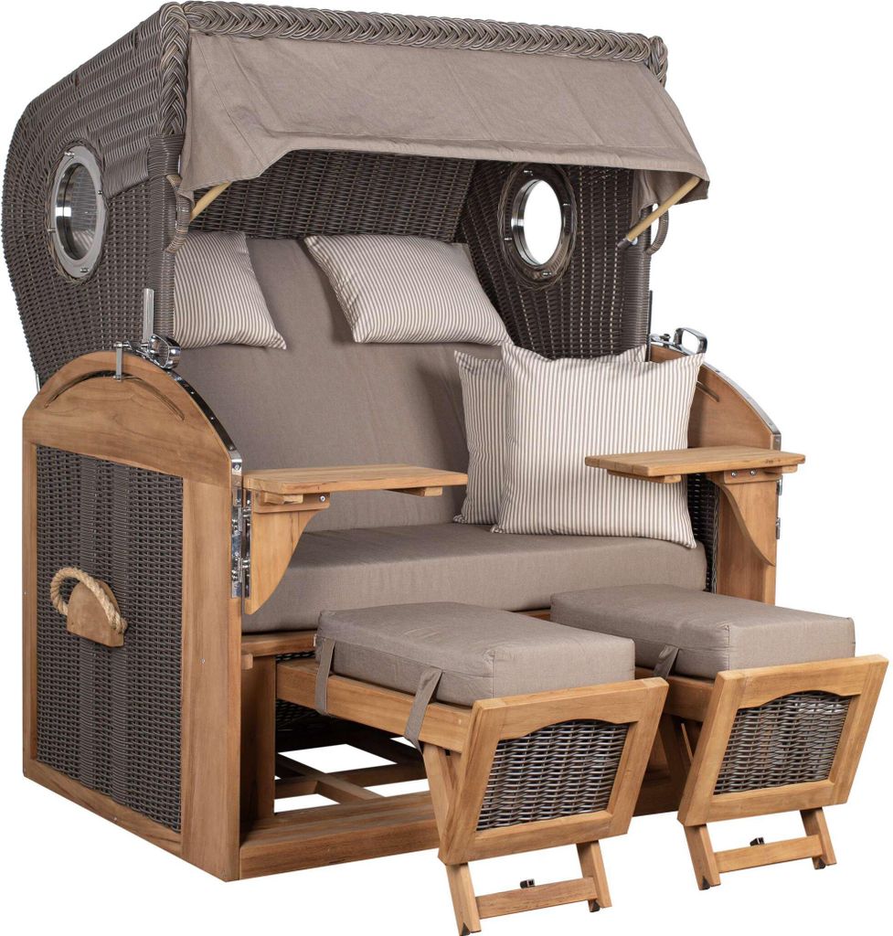 Strandkorb XL Schillig Bullauge Teakholz PE Grey Volllieger 2,5-Sitzer