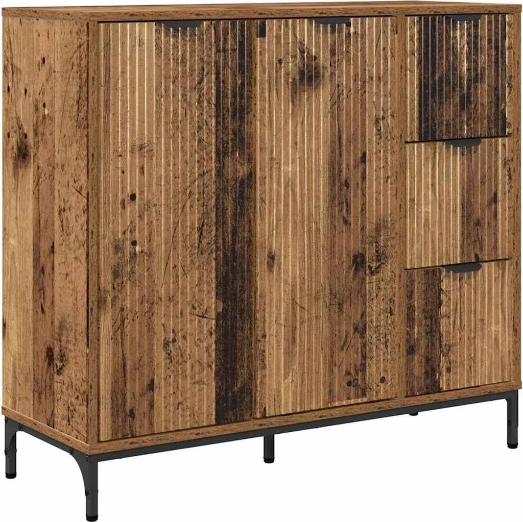 Buffet compact en bois d'ingénierie effet vieux bois - Finition Premium