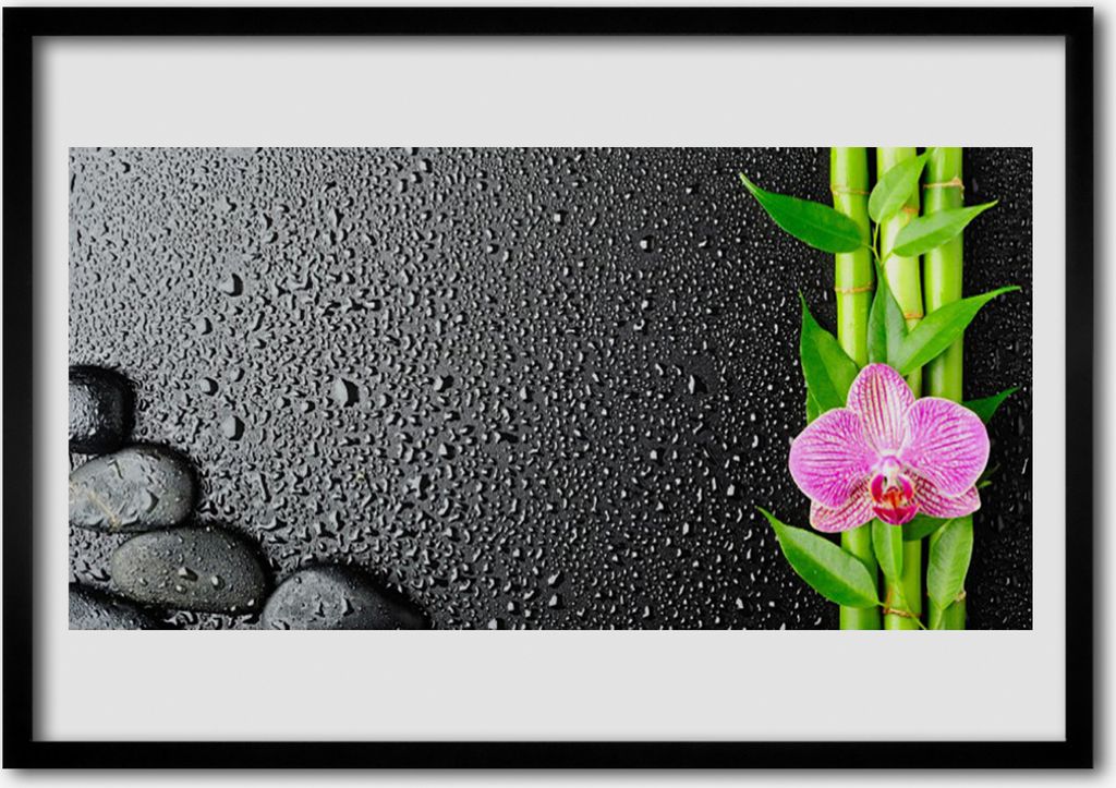 Bild 100x70 MDF-Rahmen Wandkunst Bambus Stängel Blume Pflanze