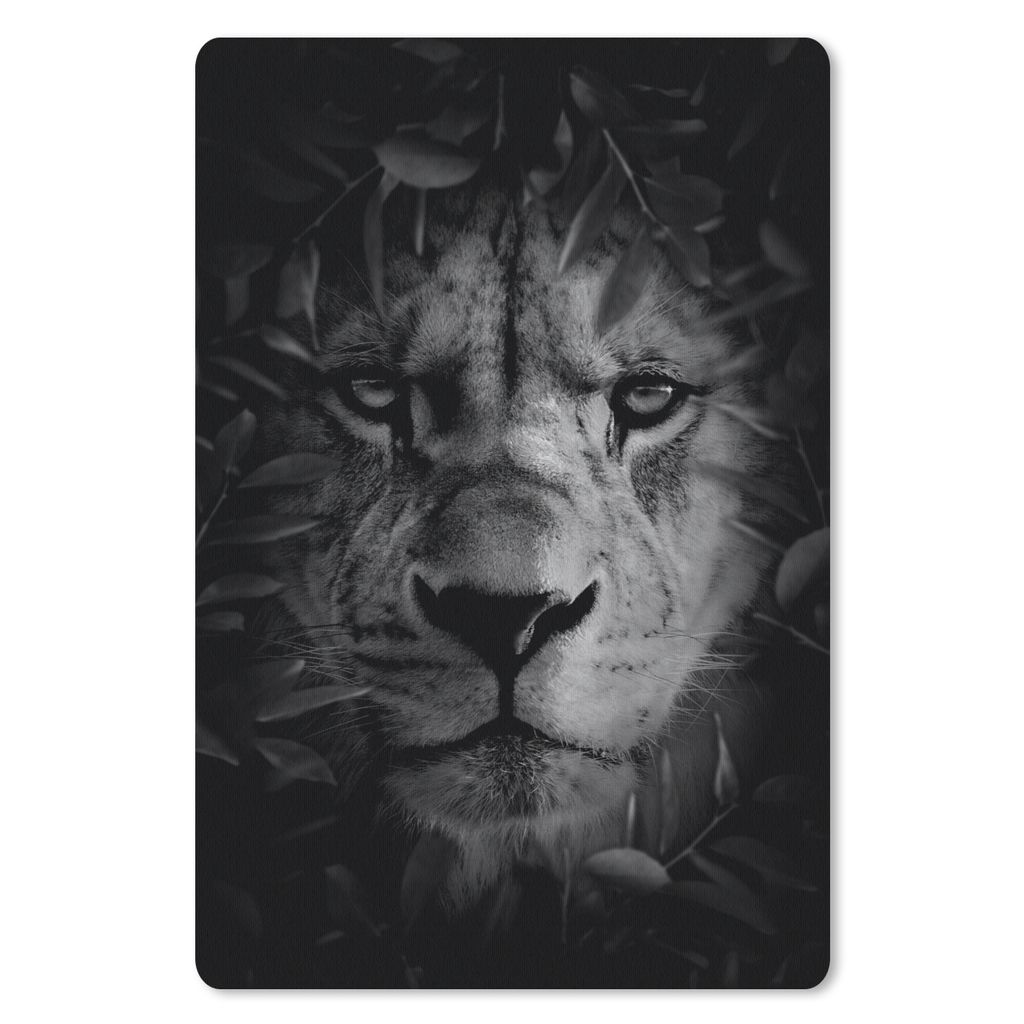 MuchoWow Mauspad Mousepad Nahaufnahme eines Löwen mit Blättern im Dschungel - schwarz und weiß 40x60 cm - Mousepads - Maus Mat - Pad - Mausunt...