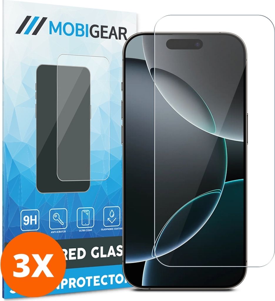 Mobigear iPhone 16 Pro Panzerglas Gehärtetes Glas Displayschutz - Hüllenfreundlich (3er Pack)