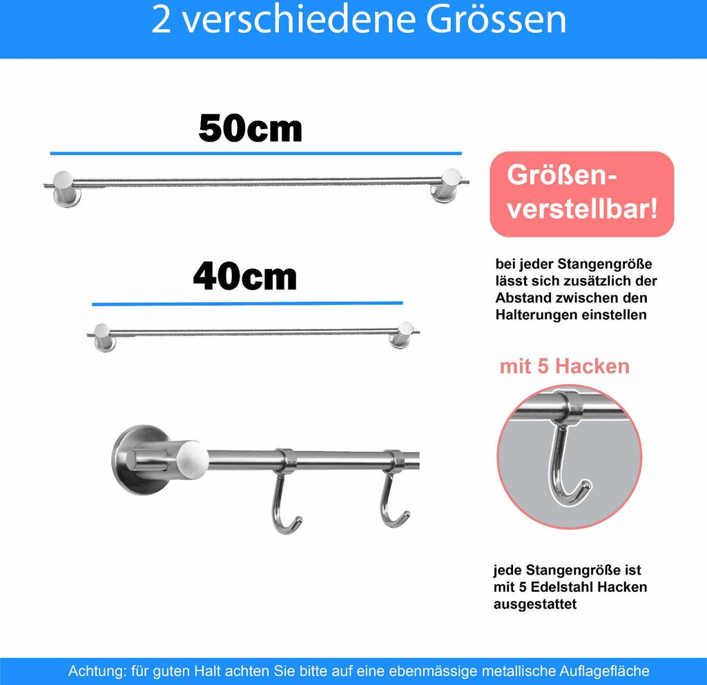 Edelstahl Handtuchhalter mit 5 Haken Magnet Halterung Heizkörper Magnethalterung 50cm