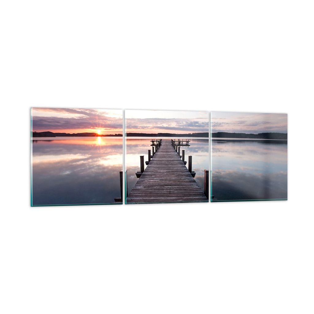 Bilder auf glas - Fußgängerbrücke See Sonnenuntergang Abend - 120x40cm - Glasbilder - Wandbilder - Kunstdruck - Wanddekoration aus Glas - Glas B...