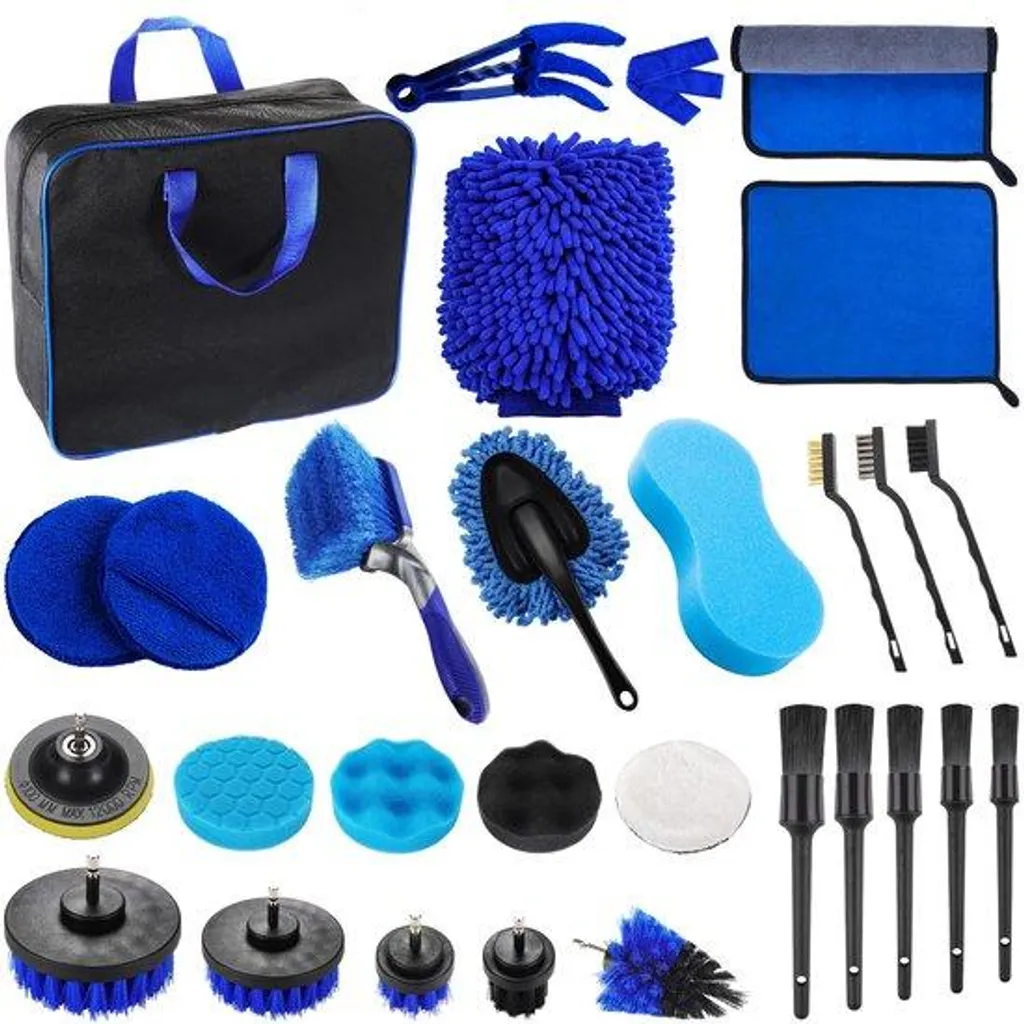Kit brosses pour voiture 29 pièces multifonction pour jantes et cuir