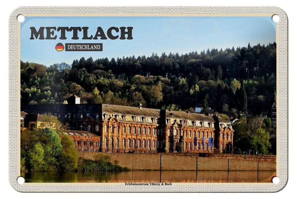 Blechschild Städte Mettlach Fabrik Gebäude 18x12cm Schild