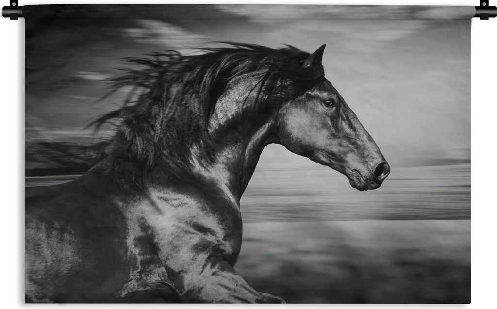 MuchoWow Wandteppich Wandbehang Pferd - Tiere - Schwarz - Weiß 120x80 cm Tapisserie Dekoration Wandtuch - Wanddekorationen - Wandtücher