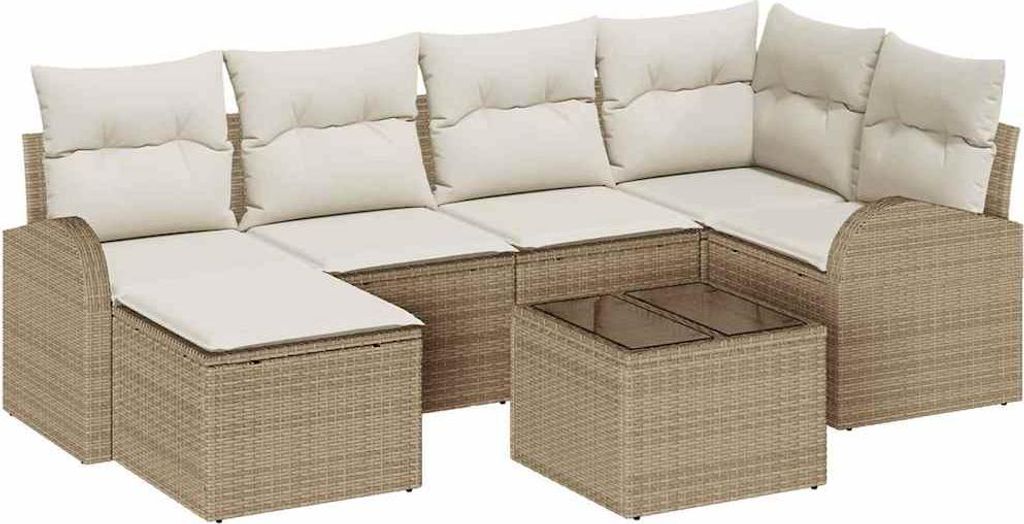 vidaXL Sofa Set mit Kissen 7 pcs Beige und Weiß Poly-Rattan