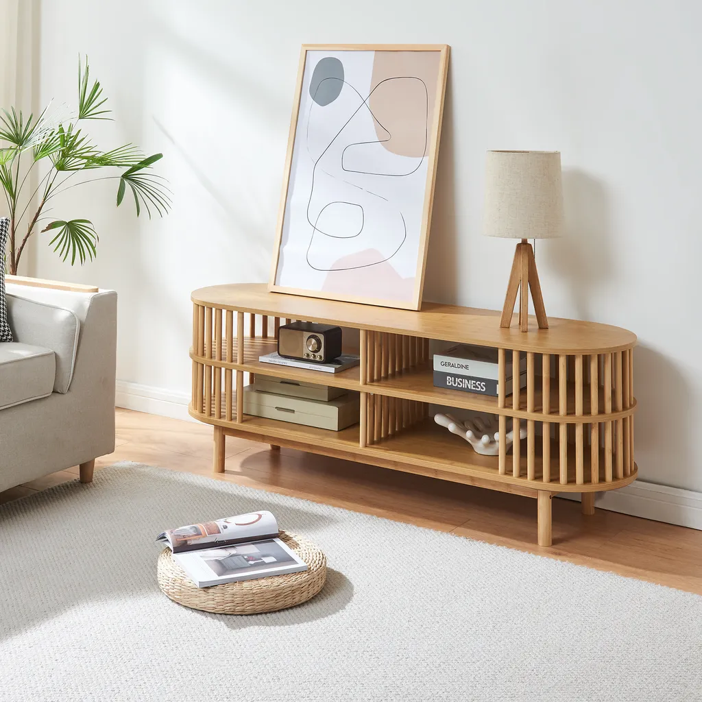 Banc TV Jarvenpaa 140 cm en bambou : aménagement salon et rangement