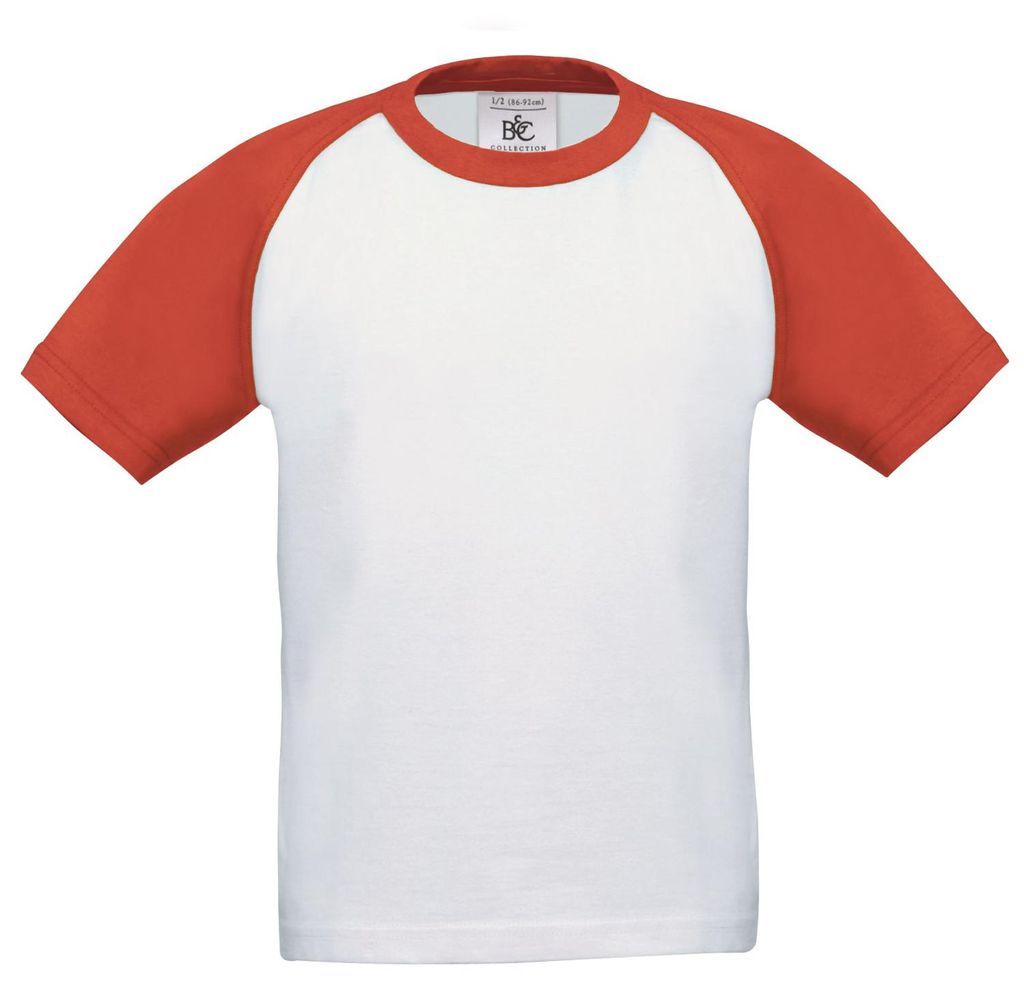 B&C - "Base-Ball" T-Shirt für Kinder FK1977 (128) (Weiß/Rot)