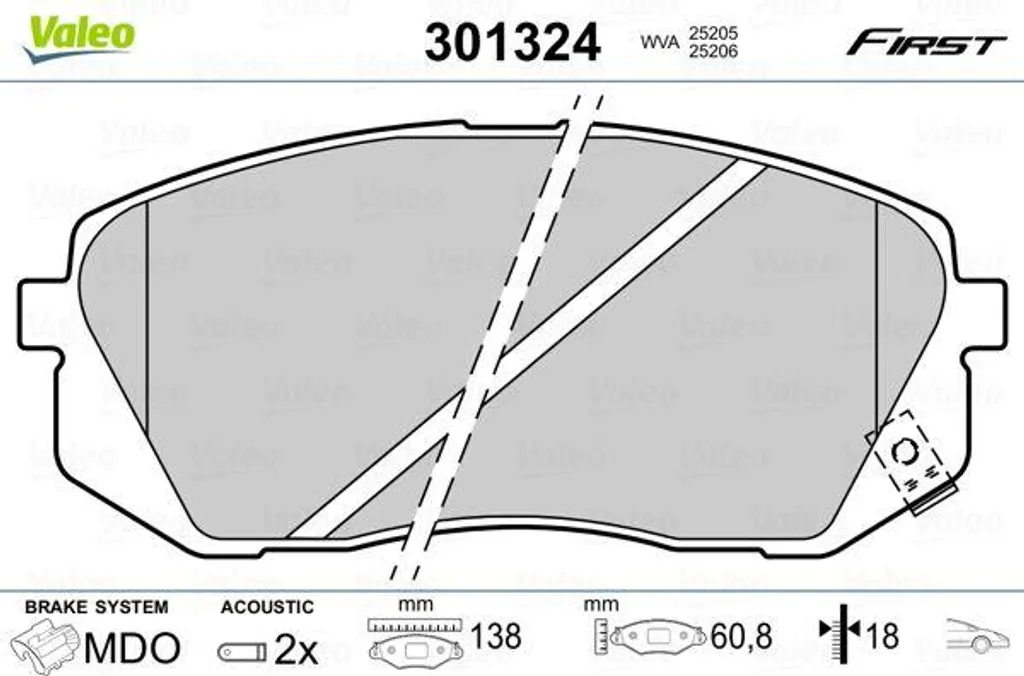 Plaquettes de frein Valeo 301324 OE 581012YA00 pour Tucson et Sportage