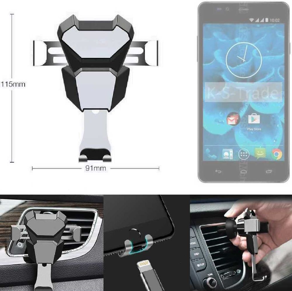 K-S-Trade Lüftungshalterung kompatibel mit Qilive Q4 5.5 kompakte Handy-Halterung Lüftungsschlitz Lüftungsgitter Autohalterung KFZ Auto-Halterung