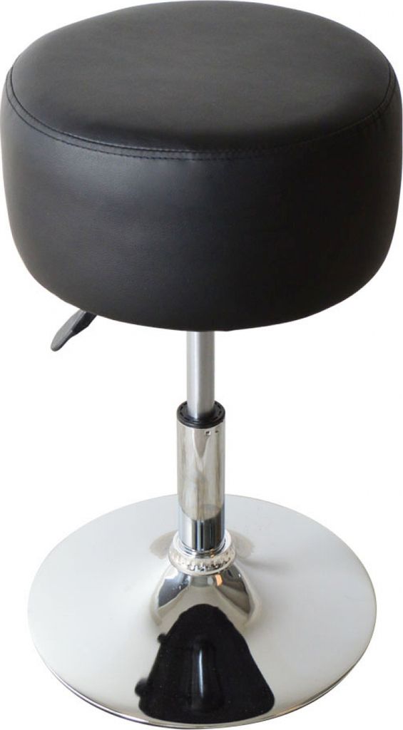 A black, adjustable stool with a chrome base.