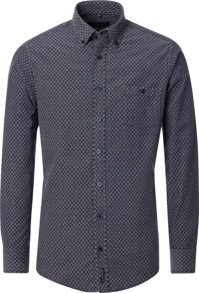 CASAMODA Herren Freizeithemd Langarm Button-Down Casual Cord Blau gemustert XXL