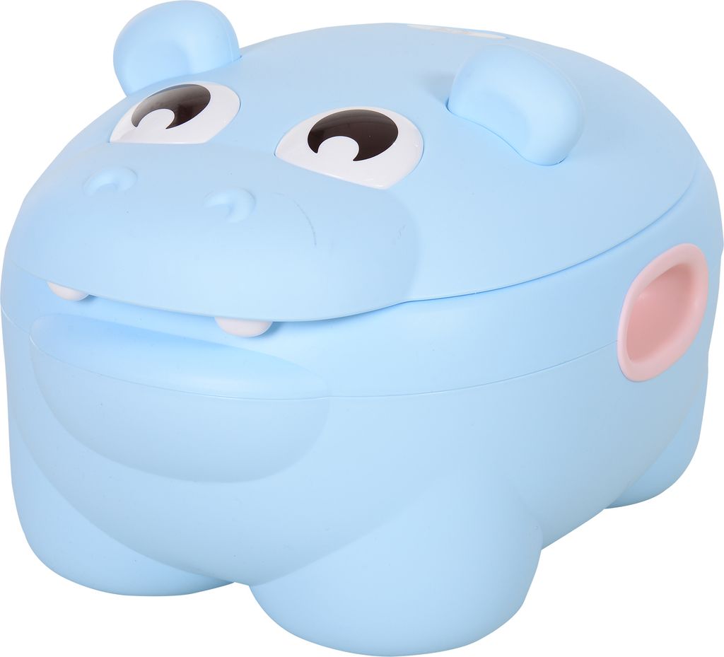 HOMCOM Babytopf in Nilpferdform 2 in 1 mit abnehmbarem Eimerdeckel und Toilettenbürste zum Lernen, Training, Belastung 25 kg, 40x30x23 cm, Blau