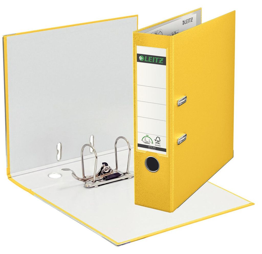 Leitz Plastic Lever Arch File A4 80mm 180° Yellow, A4, Produktbild 