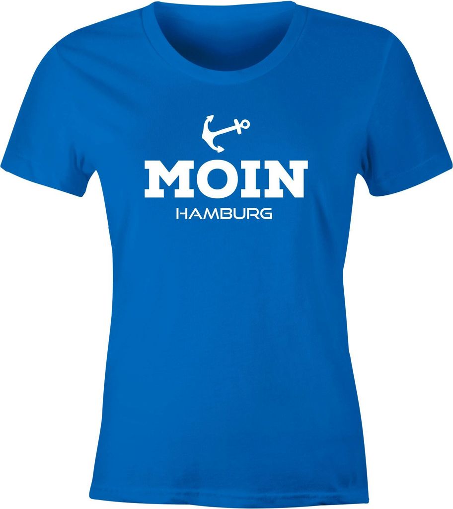 Damen T-Shirt Moin Hamburg Anker maritime Damen Slim Fit Moonworks blau XL