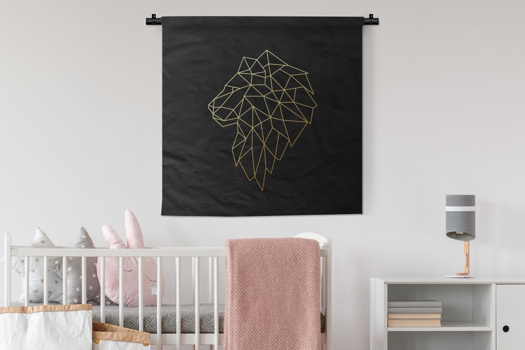 MuchoWow Wandteppich Wandbehang Löwe - Illustration - Gold 90x90 cm Tapisserie Dekoration Wandtuch - Wandaufhänger