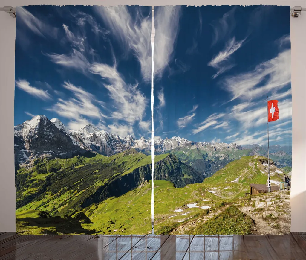 Rideau de chambre motif Montagne Suisse avec boucles et crochets 225cm