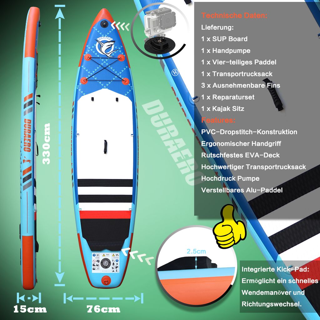 DURAERO® Stand Up Paddle Board Premium Surfboard inkl. Produktbild 3