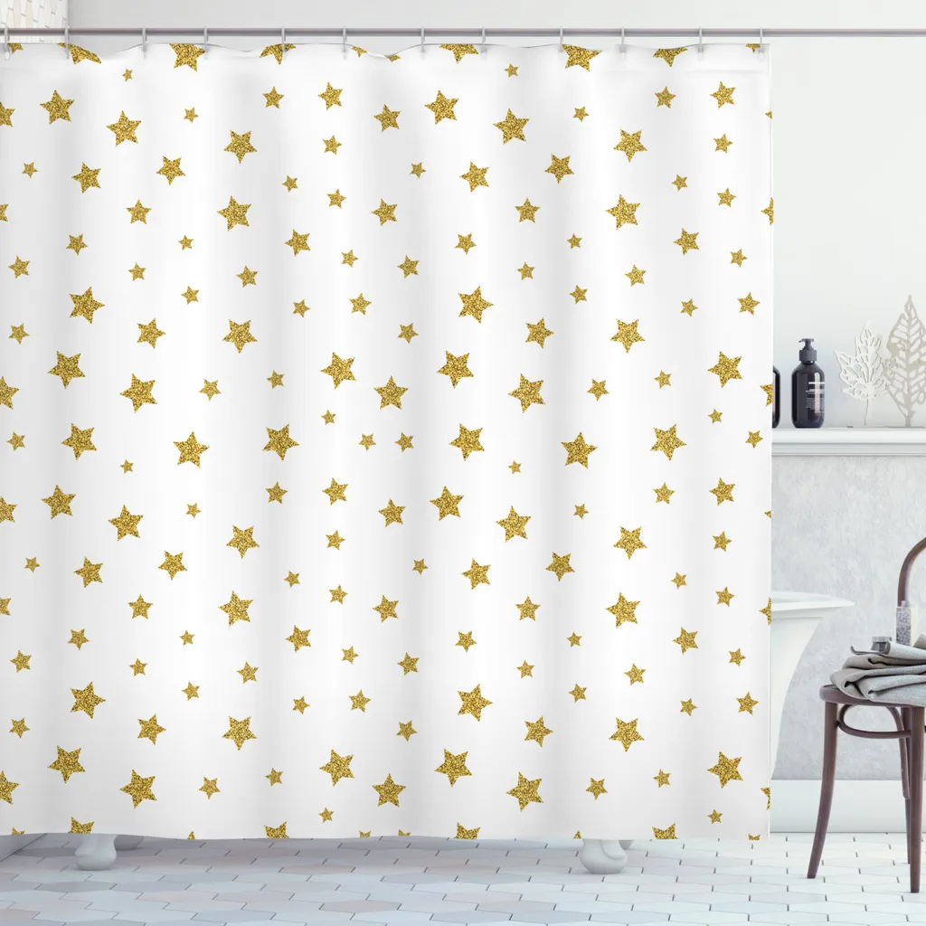 Tenda da Doccia Lunga 240cm ABAKUHAUS Stelle Gialle | Antimuffa Professionale