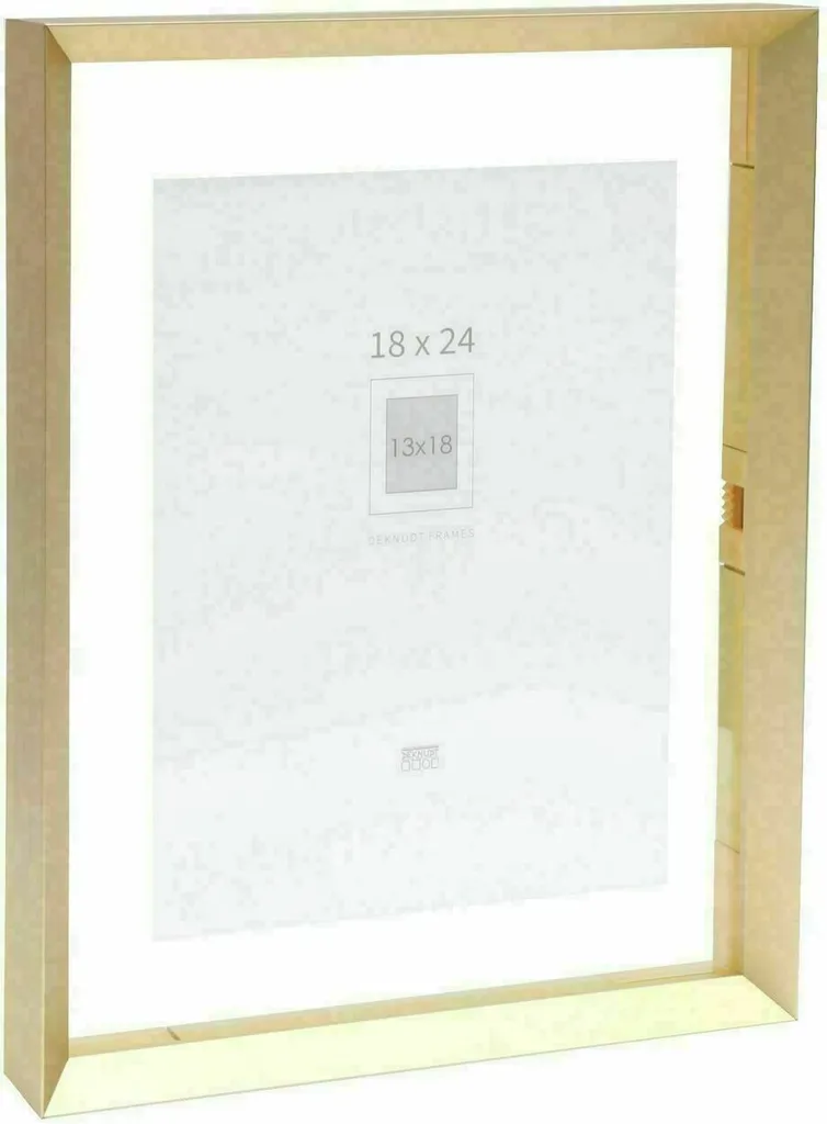 Cadre photo flottant Deknudt S028A1 en verre et aluminium doré 13x18