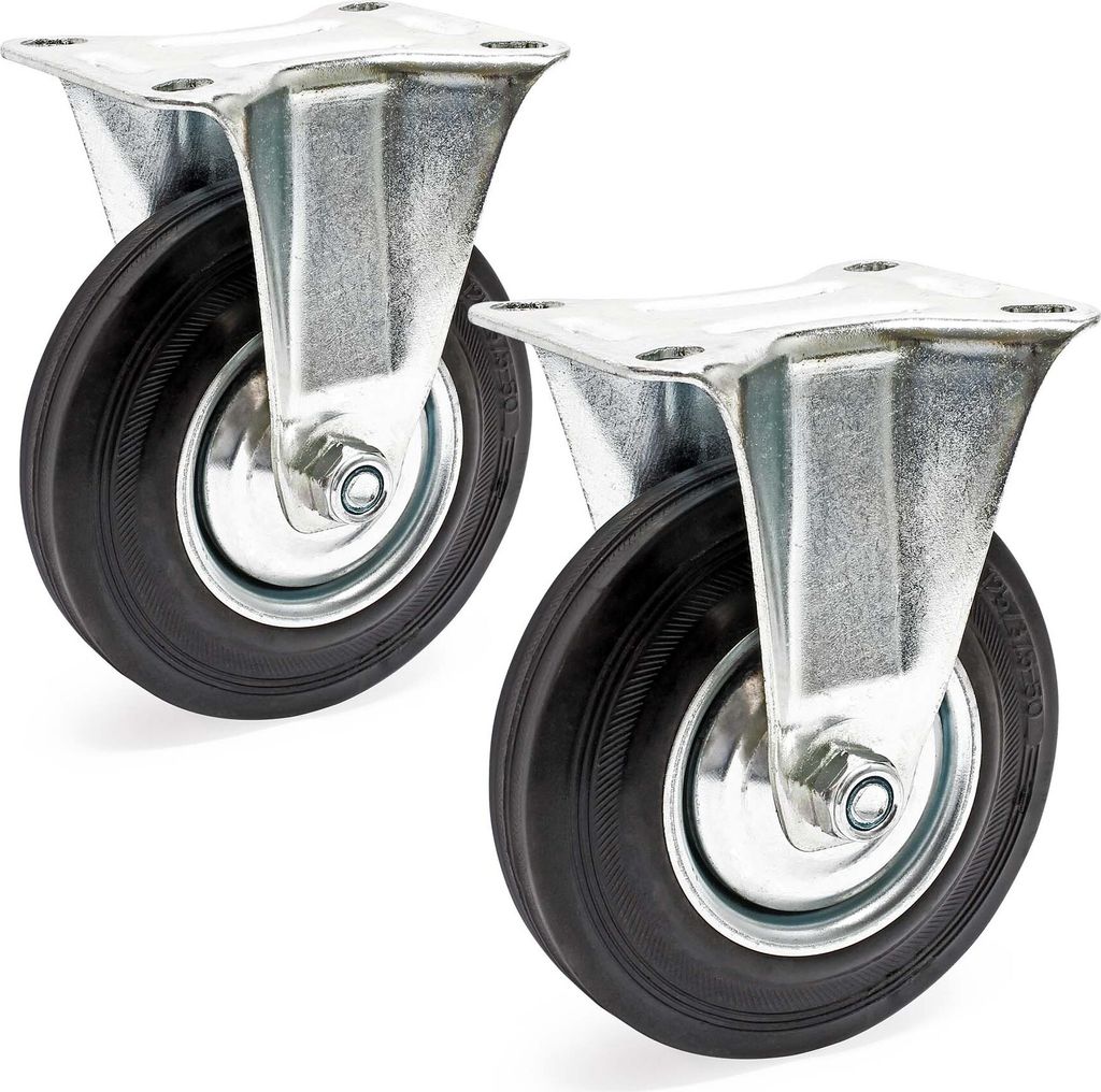Wiltec Bockrollen Set 2x Transportrolle Ø125mm mit Vollgummirad, Metallfelge und Anbauplatte bis 100kg pro Rad, Apparaterollen Möbelrollen leiser...