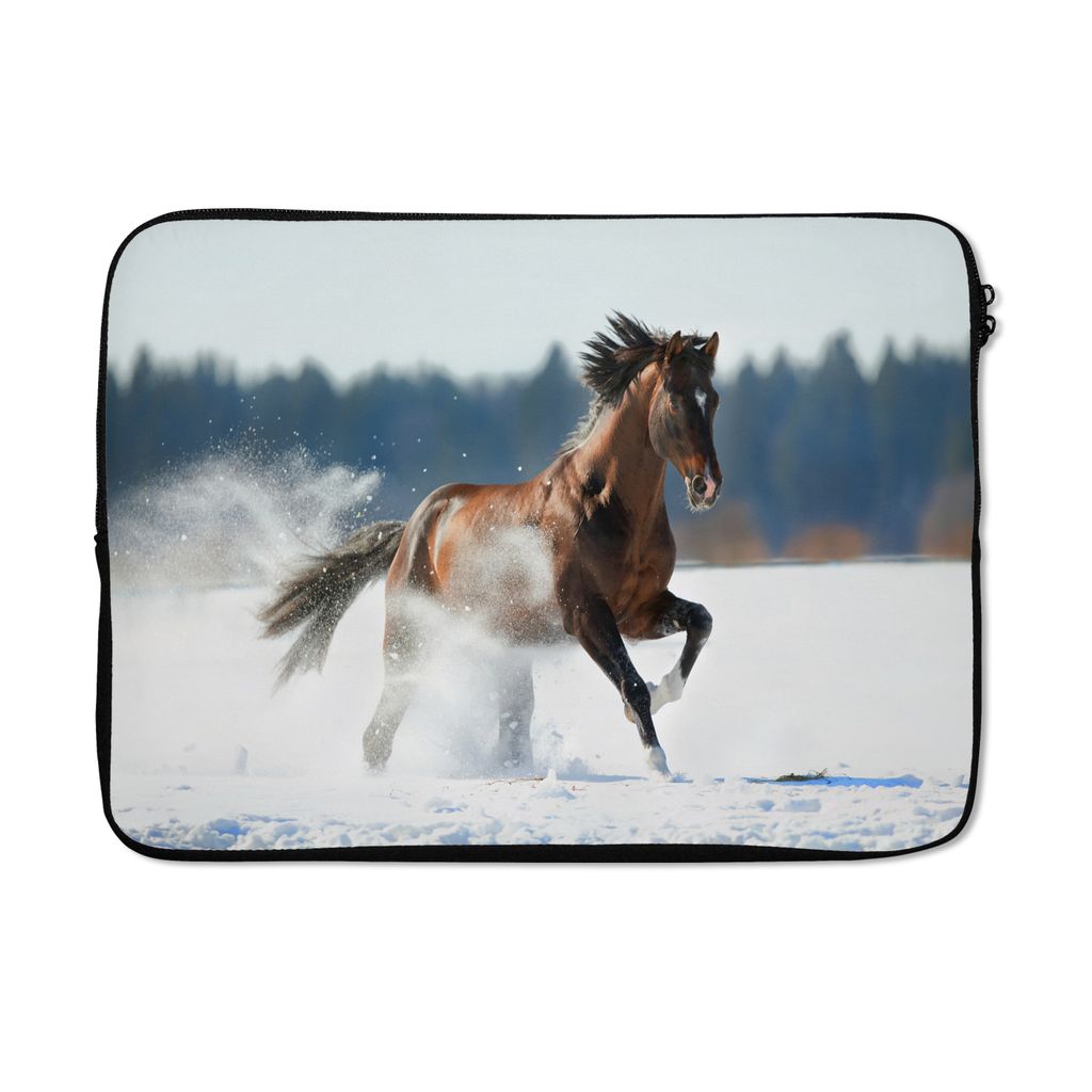 MuchoWow Laptop Hülle 13 Zoll Pferd - Schnee - Winter Laptoptasche - Laptophülle - Sleeve - Rundumschutz