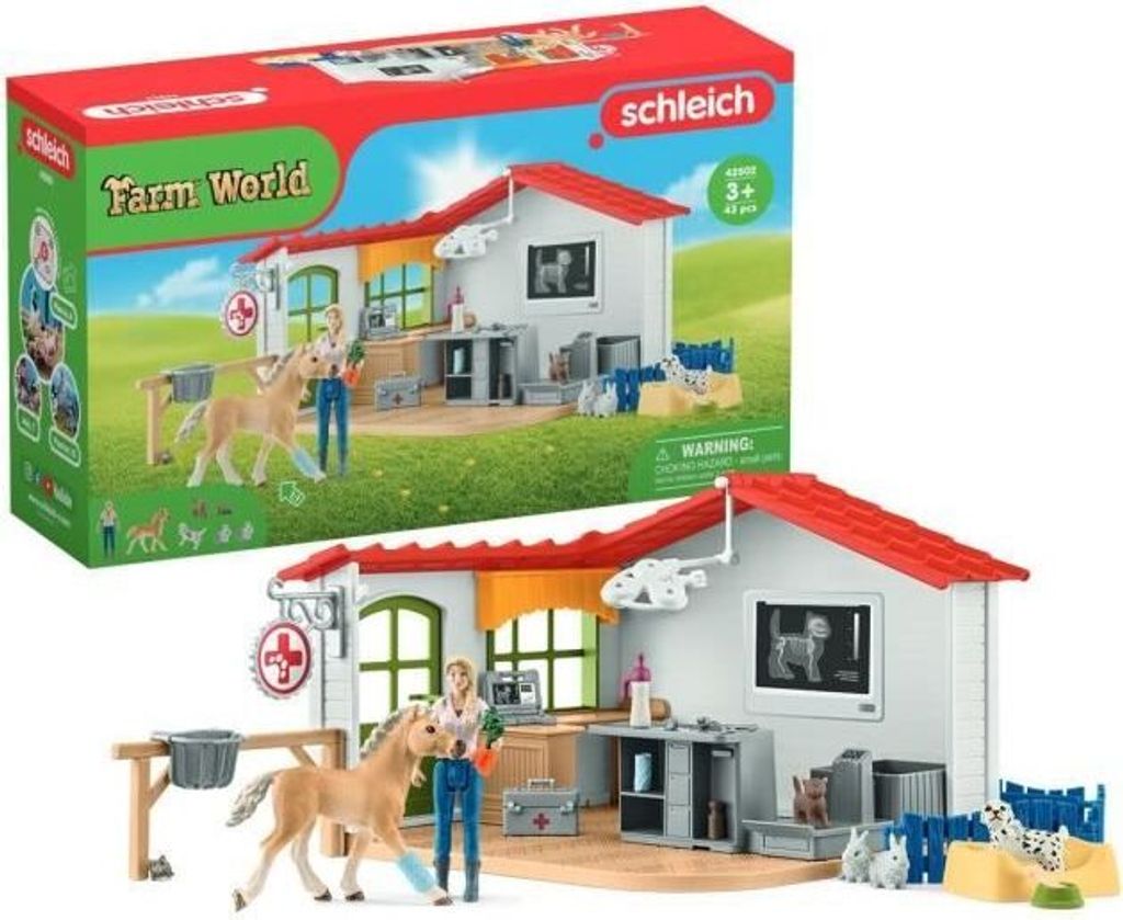 Tierarztpraxis mit Tieren, 43-teiliges Set, Tierarzt Figur, Bauernhoftiere, Schleich 42502 FARM WORLD