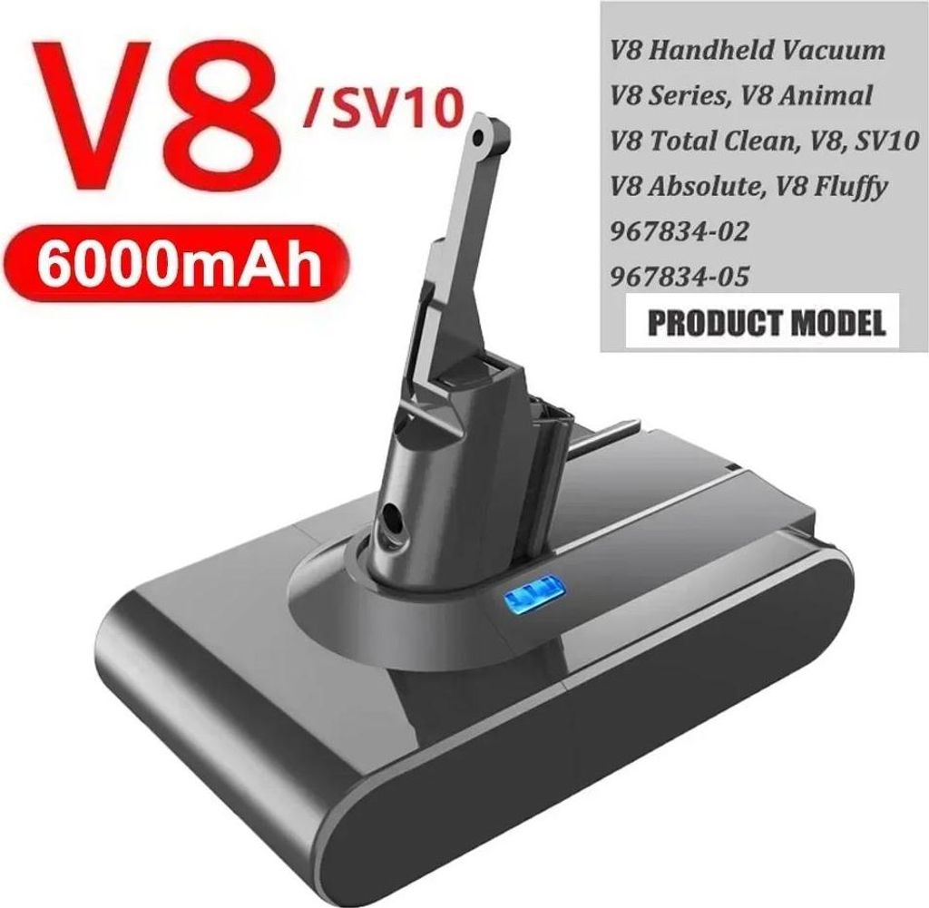 Ersatzakku Staubsauger - V8 Li-Ion Batterie - 21,6V - 6000mAh hohe Kapazität - kompatibel mit DC58 DC59 DC61 DC74 kabelloser Handstaubsauger
