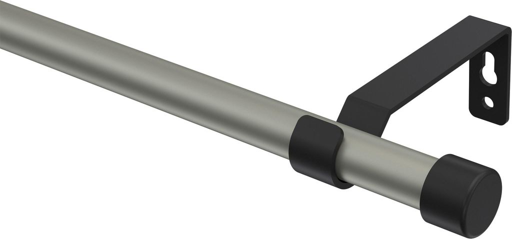 Interdeco Gardinenstange / Vorhangstange Chrom matt / Schwarz, Typ Olymp Lucan (Kappe), 16 mm Ø 1-läufig, 520 cm