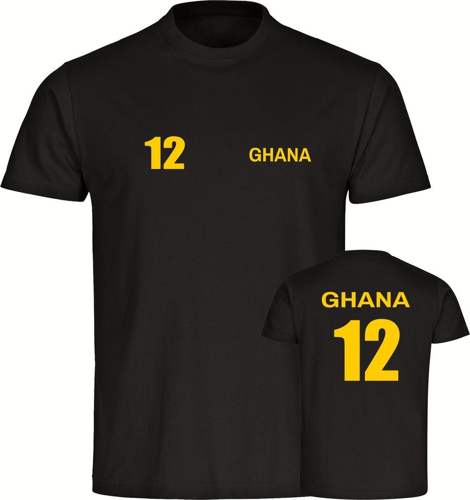 multifanshop Herren T-Shirt - Ghana - Trikot Nummer 12, schwarz, Größe S