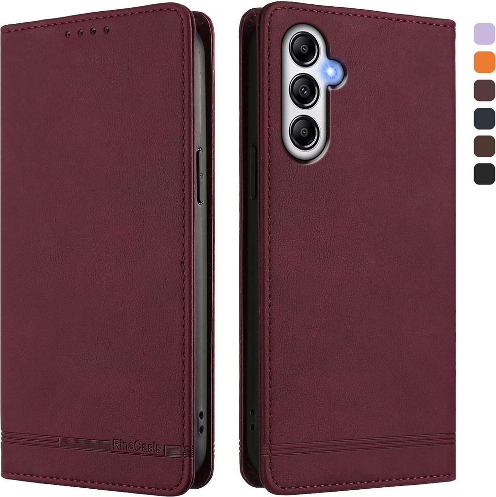Hülle für Samsung Galaxy A54 5G, Retro Kunstleder Ständer Klapphülle mit Kartenfächer und Magnetische Rot