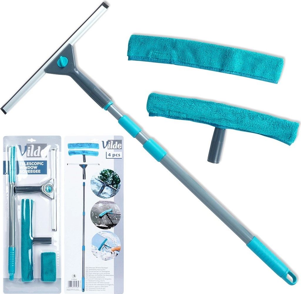 Vilde Wischmopp Fenstermopp mit Wasserabzieher Teleleskopmopp mit Abzieher und Mikrofaserbezügen 4-teilig