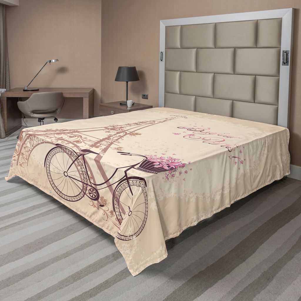 ABAKUHAUS Paris Bettlaken, "Eiffelturm-Blumenart-romantisches Weinlese-Fahrrad mit Blumen" "Bonjour Paris" "Zitat-Druck", weiches bequemes oberes B...