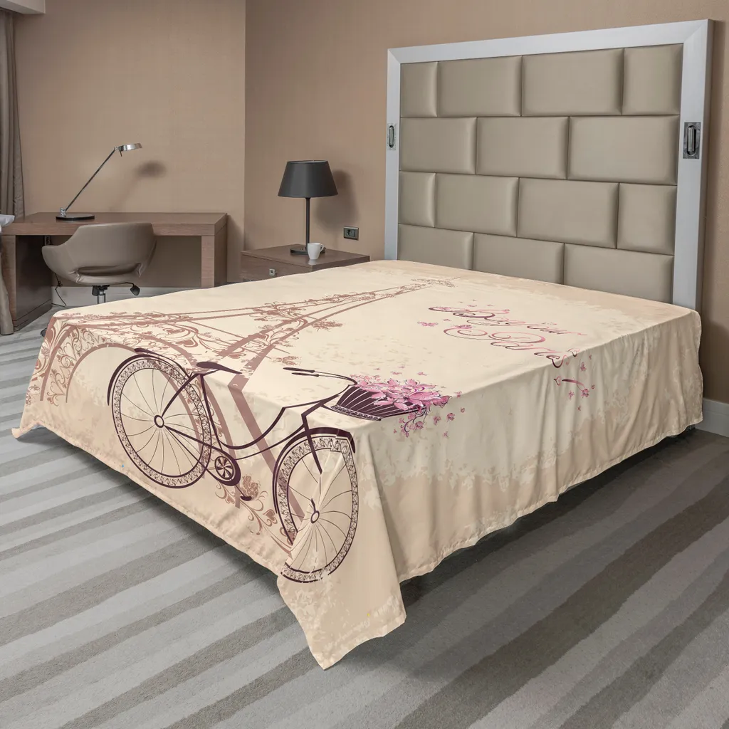 Drap de lit infroissable et doux motifs Paris vintage beige 260x228 cm