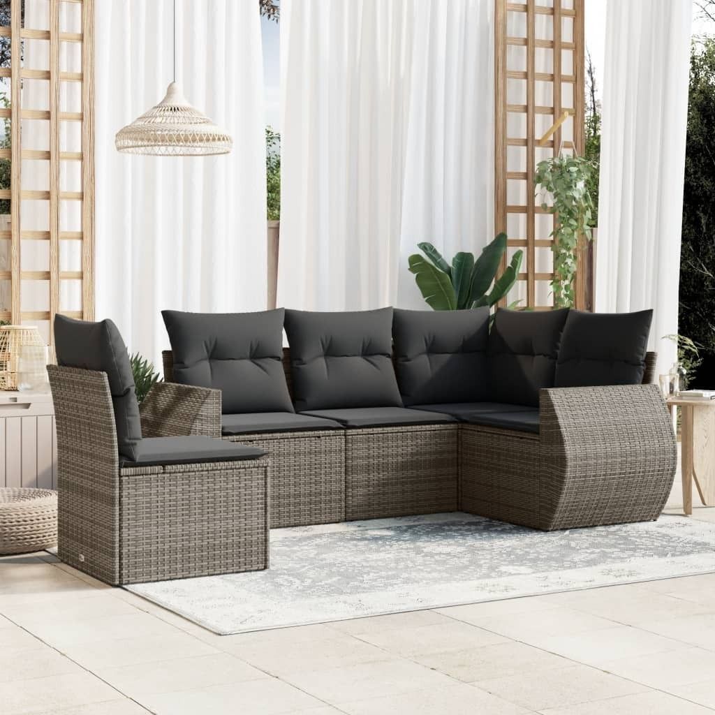 Maison Exclusive - 5-tlg. Garten-Sofagarnitur mit Kissen Grau Poly Rattan