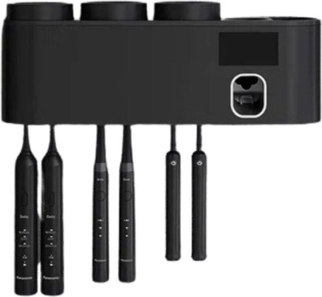 Distributeur dentifrice électrique noir à recharge solaire et USB UV