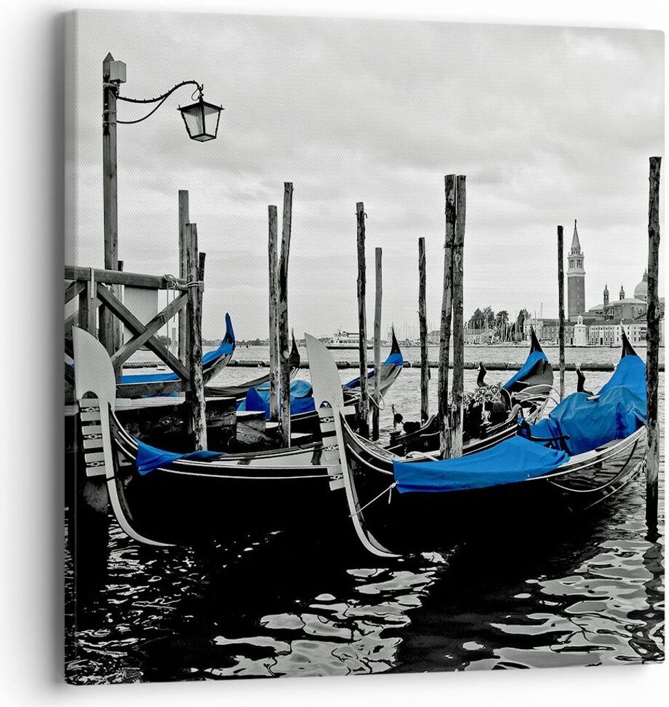 Bild auf Leinwand - Leinwandbild - Venedig Gondel Leuchtturm - 40x40cm - Wand Bild - Wanddeko - Leinwanddruck - Bilder - Kunstdruck - Wanddekoratio...