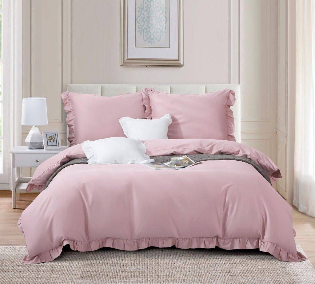 Ruffy Premium Bettwäsche in Puderrosa, 100 % Baumwolle, 160 x 200 cm + 2 Kissenbezüge