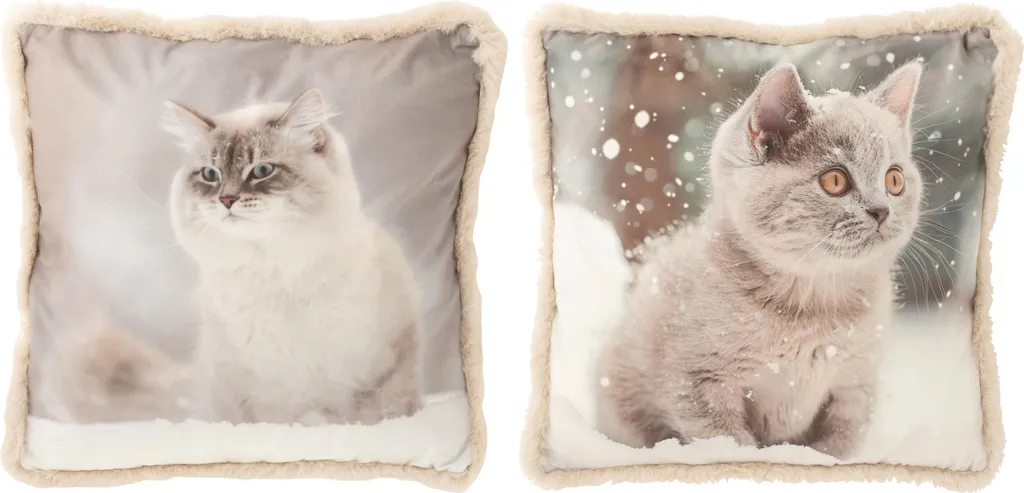 Coussin Chat J-Line pour Décoration Intérieure Gris et Blanc Lot de 2