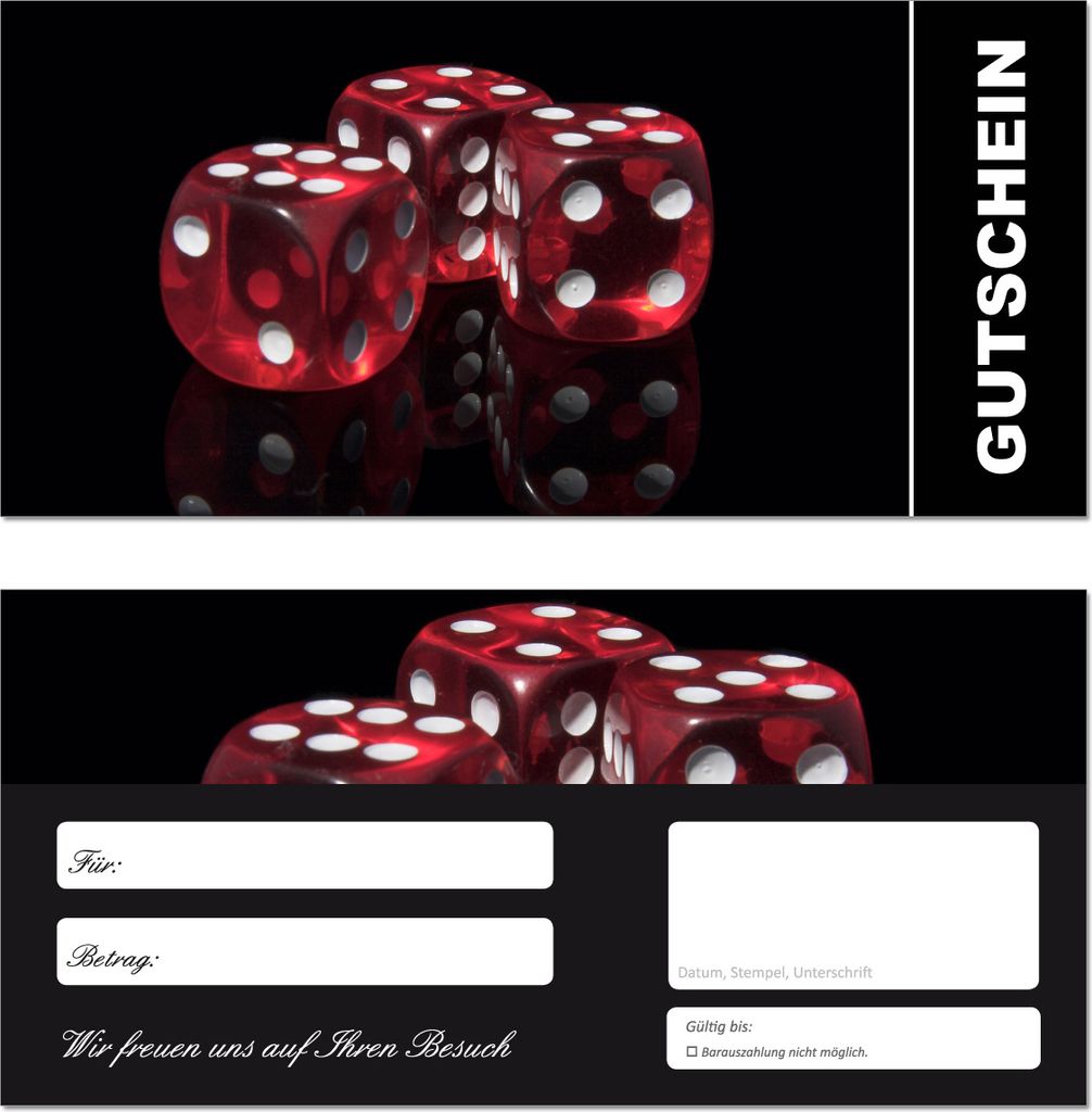50 Geschenkgutscheine (Würfel-662) - Spiele Gutscheine Ein schönes Produkt für Ihre Kunden Gutscheine Gutscheinkarten für Bereiche wie Geschenk...