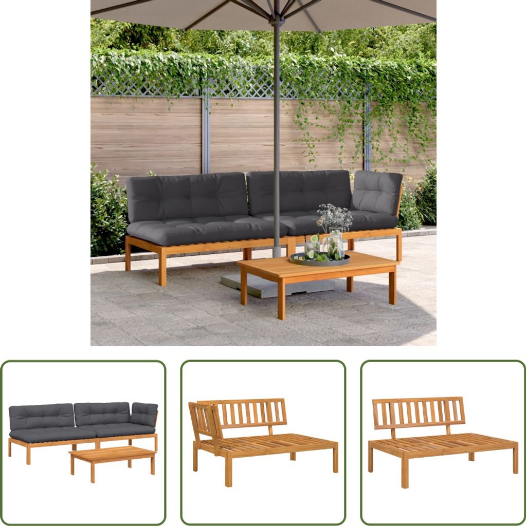The Living Store 3-tlg. Garten-Sofagarnitur aus Paletten mit Kissen Akazienholz
