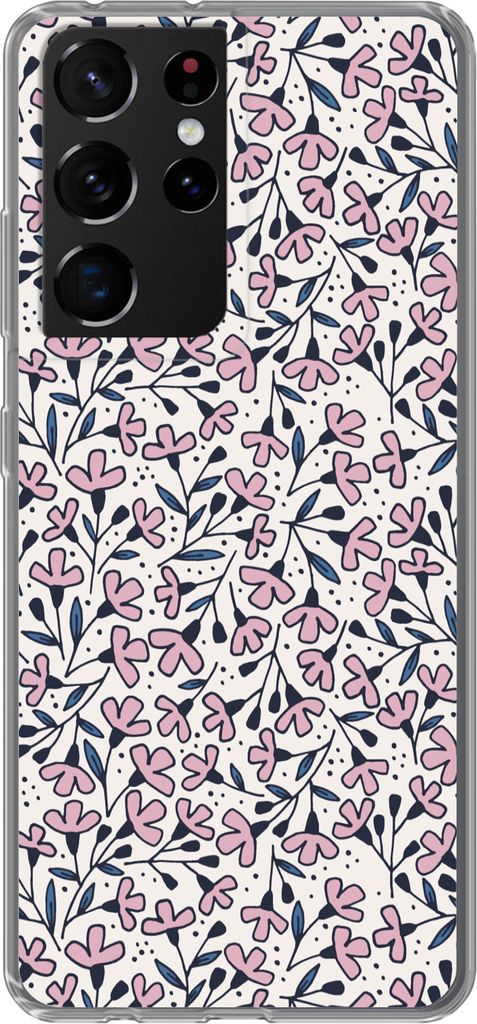 MuchoWow Handyhülle Schutzhülle Hülle für Telefoonhoesje Samsung Galaxy S21 Ultra Mädchen - Blumen - Rosa - Muster - Mädchen - Kinder - Mä...