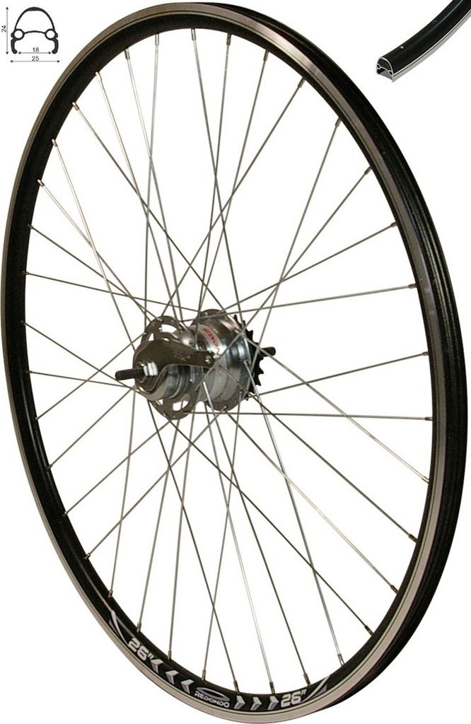 Redondo 28 Zoll Hinterrad – Hohlkammer-V-Profil, Aluminium 6061-T6, 5-7-fach Schraubkranz, 36 Löcher, Schwarz, Inkl. Felgenband
