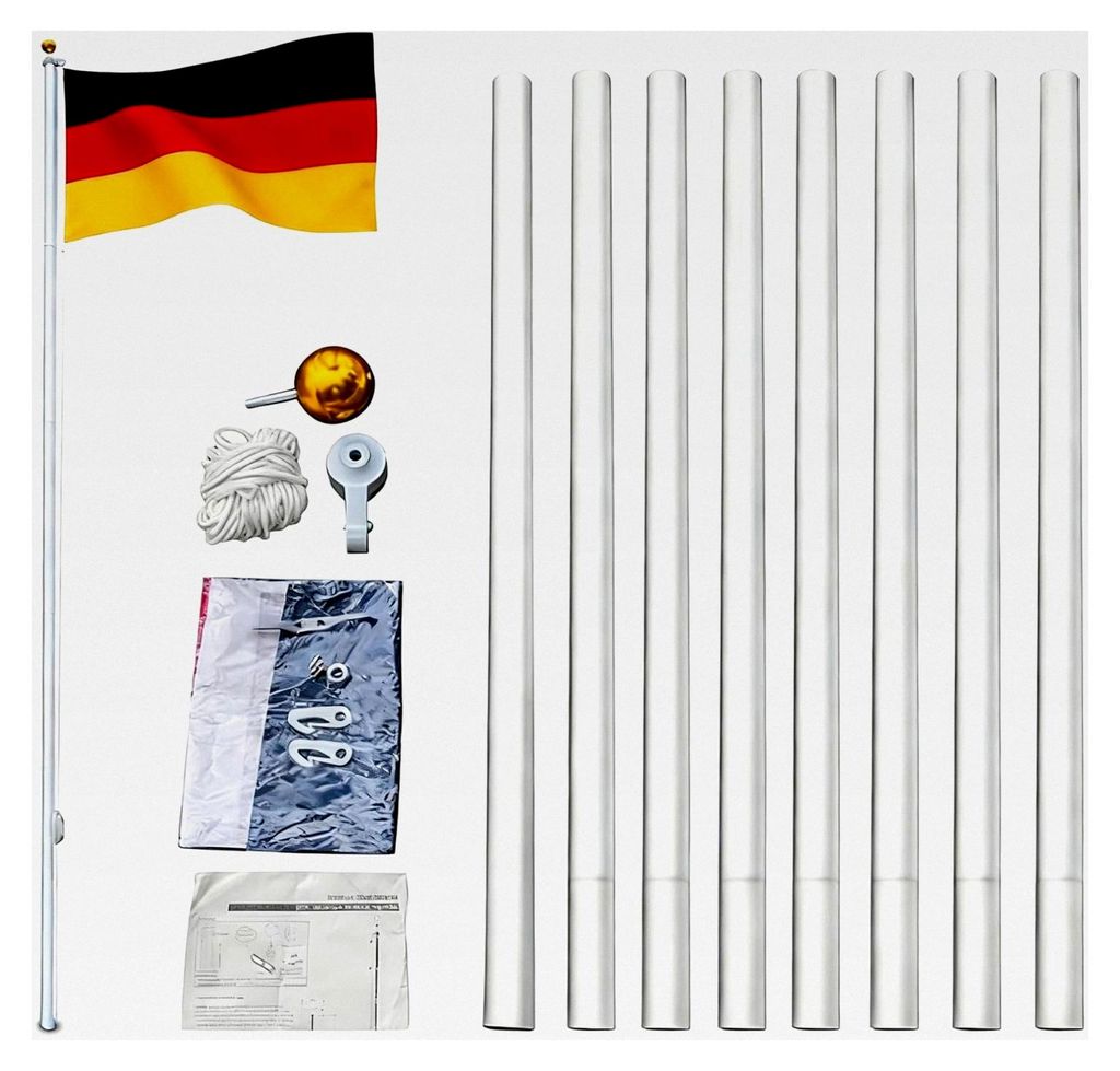 Fahnenmast 7,5 m aus Aluminium mit DE Flagge, faltbarer Produktbild 