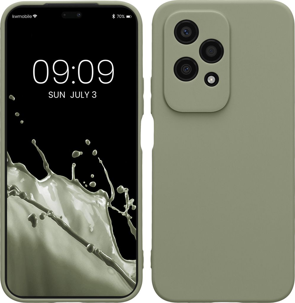 kwmobile Handyhülle kompatibel mit HONOR 200 Lite Hülle - Handy Case aus weichem Silikon in Graugrün